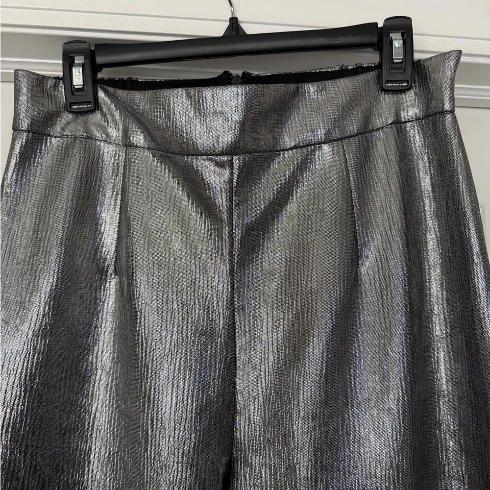 Anthropologie Metallic Silver Wide-Leg Women's Pants - Picture 4 of 7